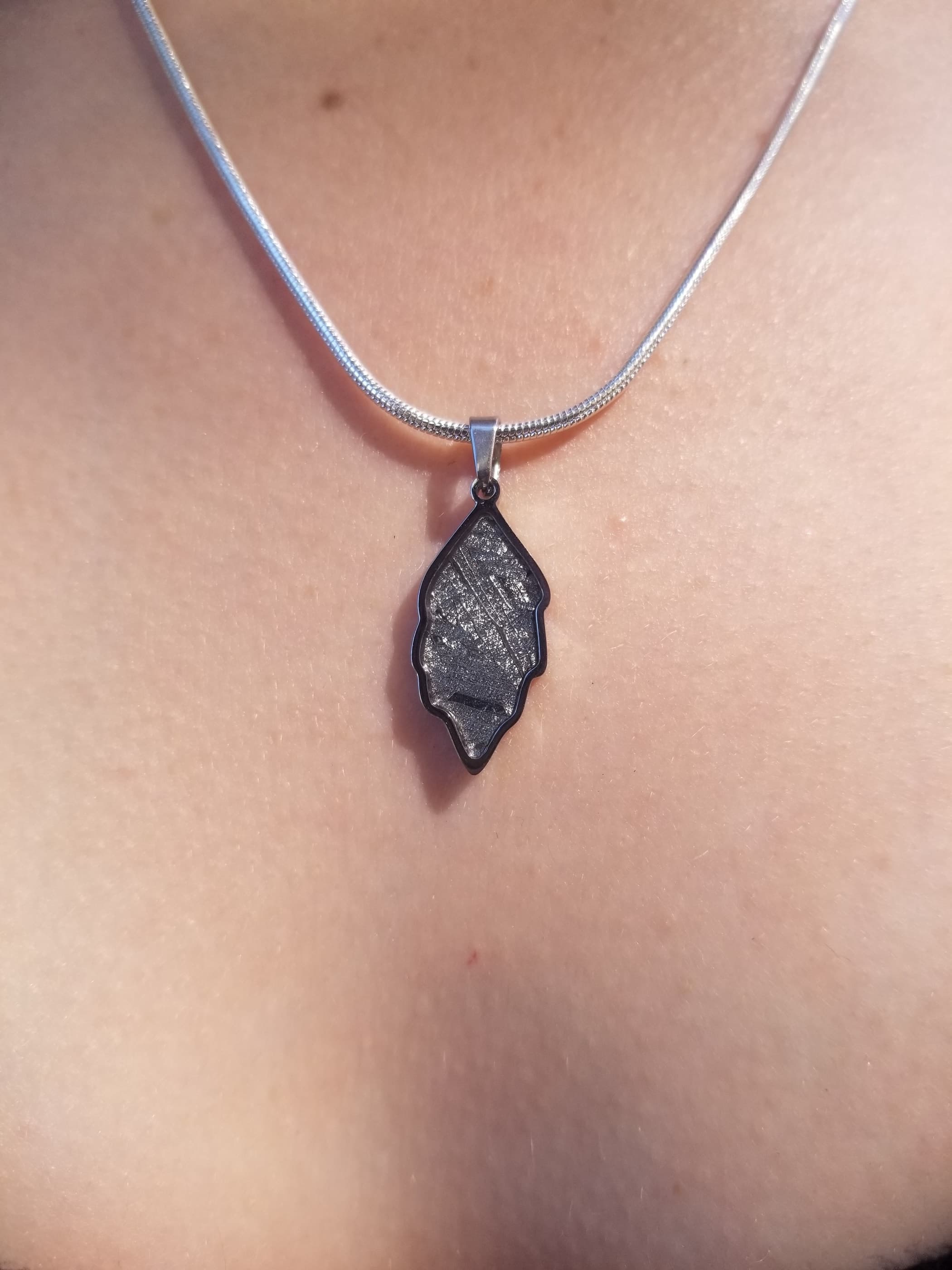 Unique Aletai Meteorite Sphere Presented in Sterling Silver Angel Wings Pendant - Widmanstätten Pattern