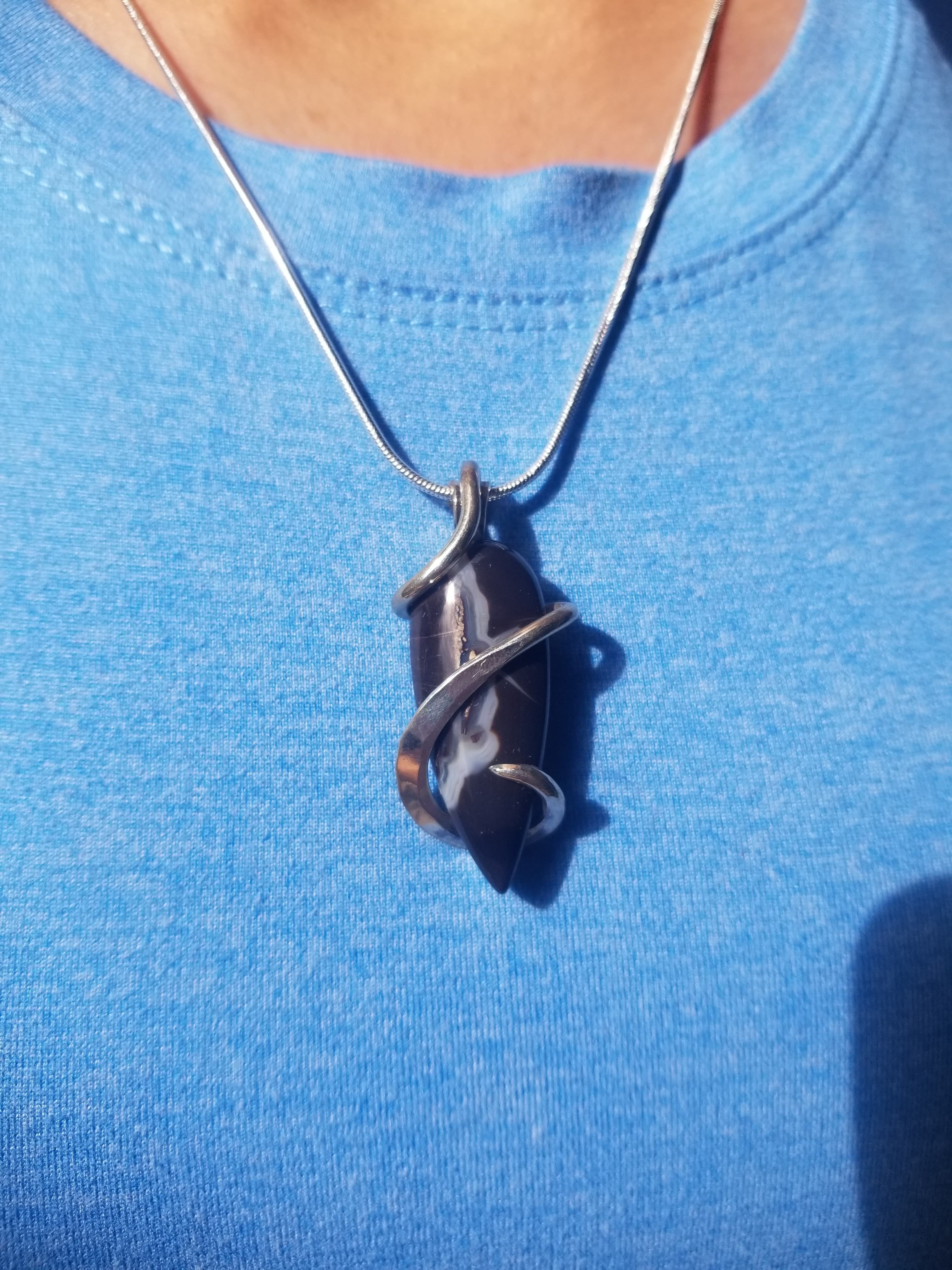 Beautiful Blue Forest Petrified Wood Pendant Sterling Silver Hand Crafted Local Artisan Wire Wrap