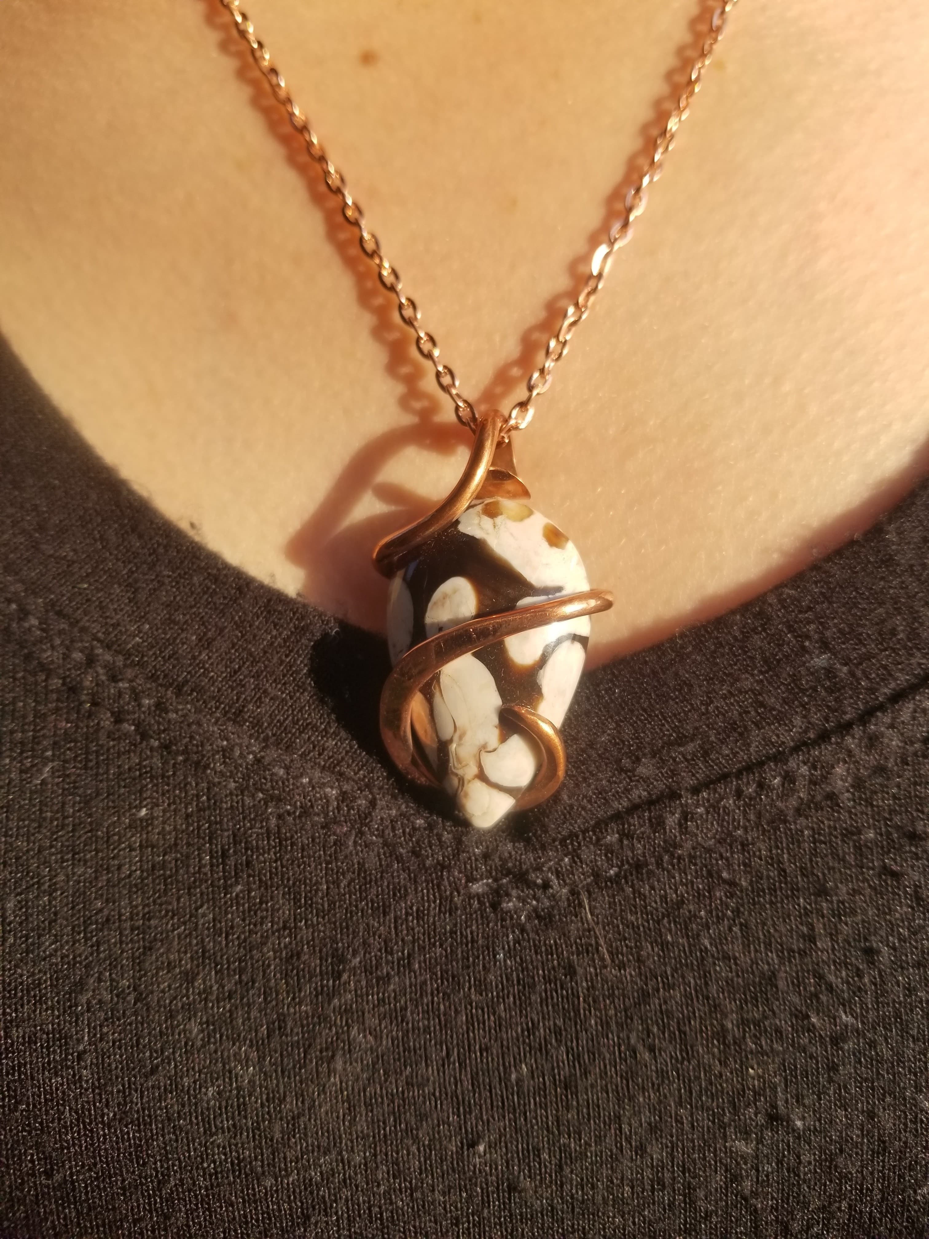 Beautiful Petrified Peanut Wood Pendant Hand Crafted Local Artisan Unique Copper Wrap