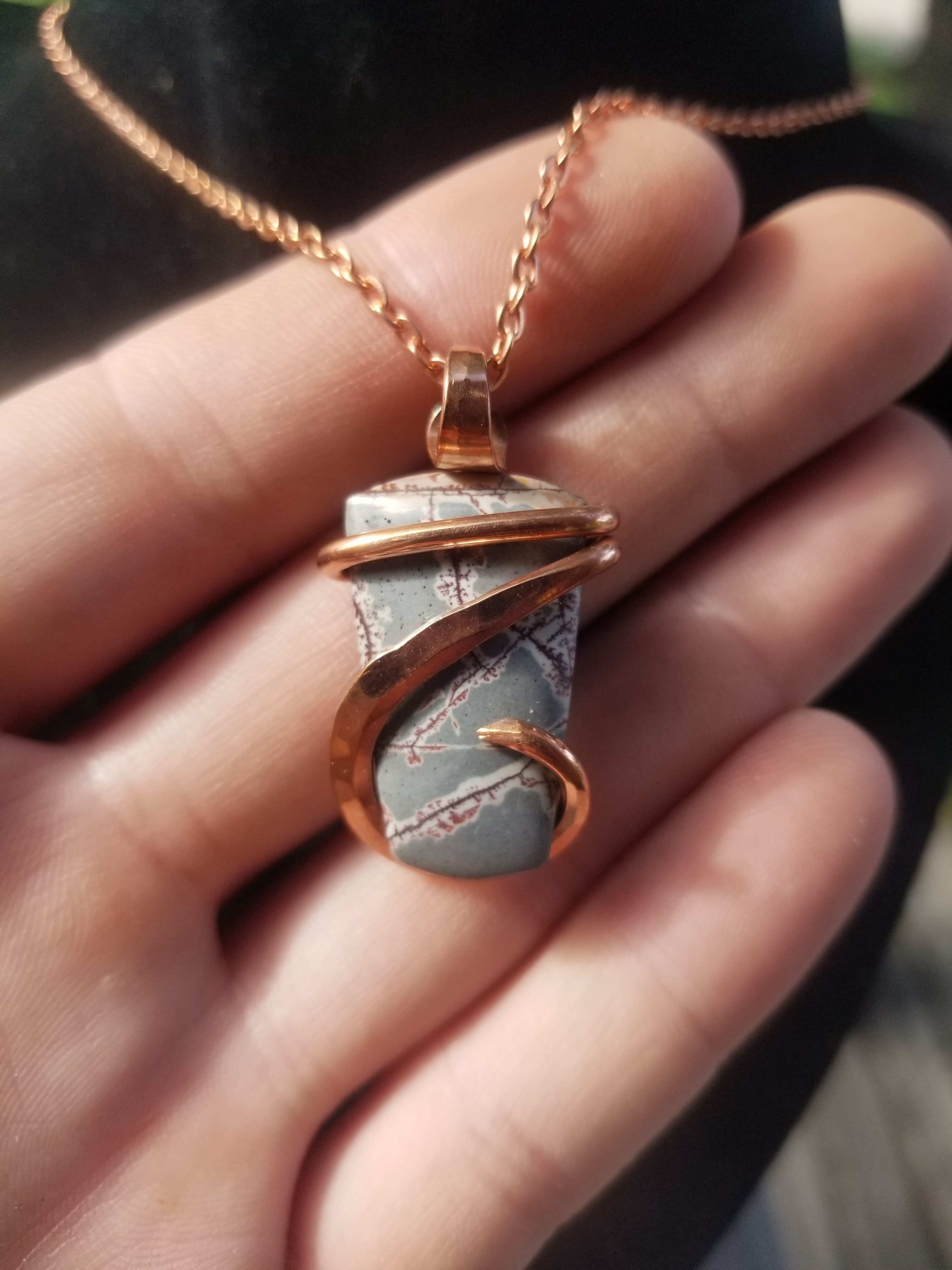 Beautiful Sonoran Dendritic Rhyolite Pendant Hand Crafted Local Artisan Unique Copper Wrap