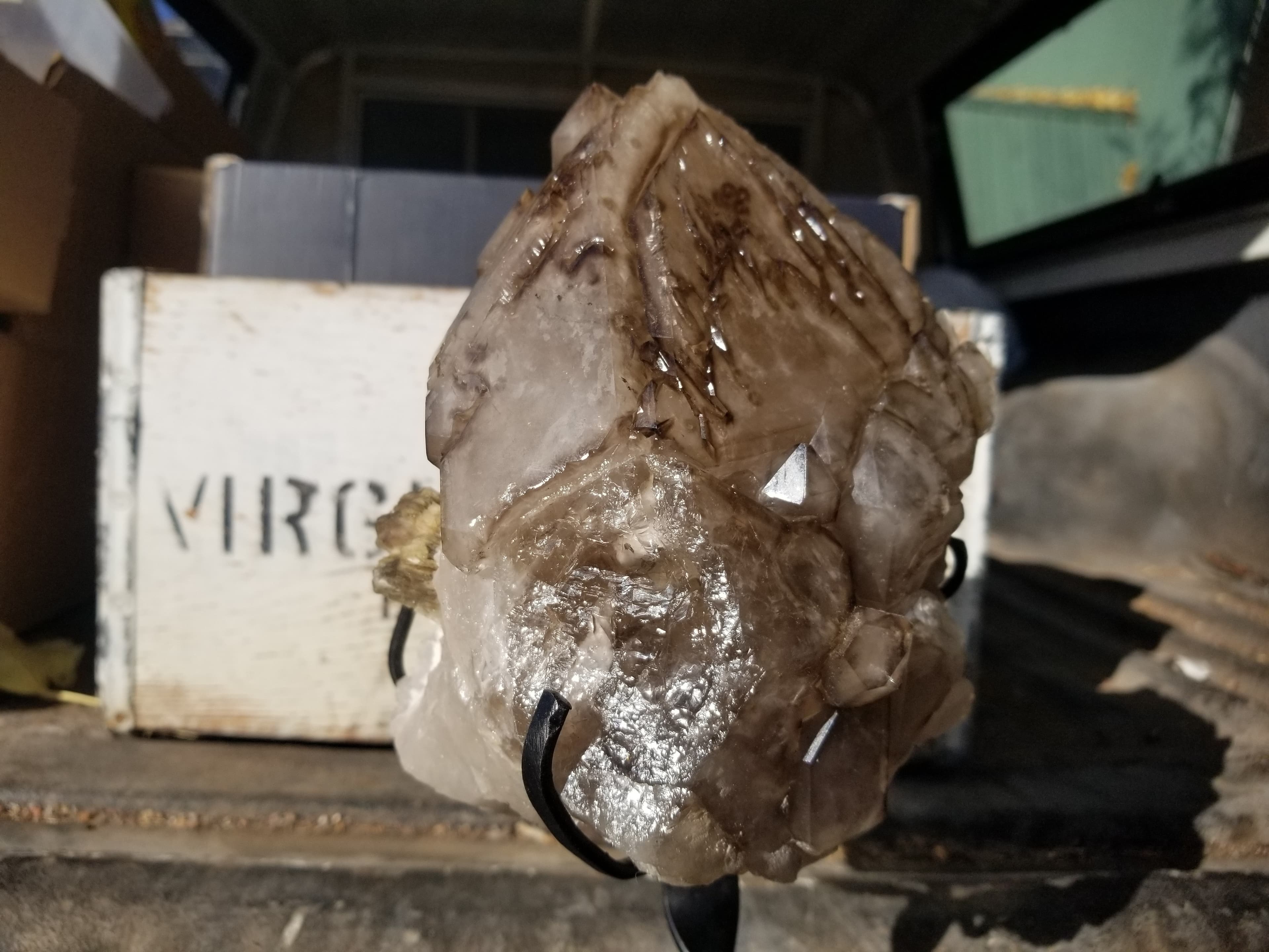 Beautiful Large 7.87Lb Smoky Crocodile Alligator Quartz Statement Specimen Crystal Elestial Brazil Overlapping Terminations