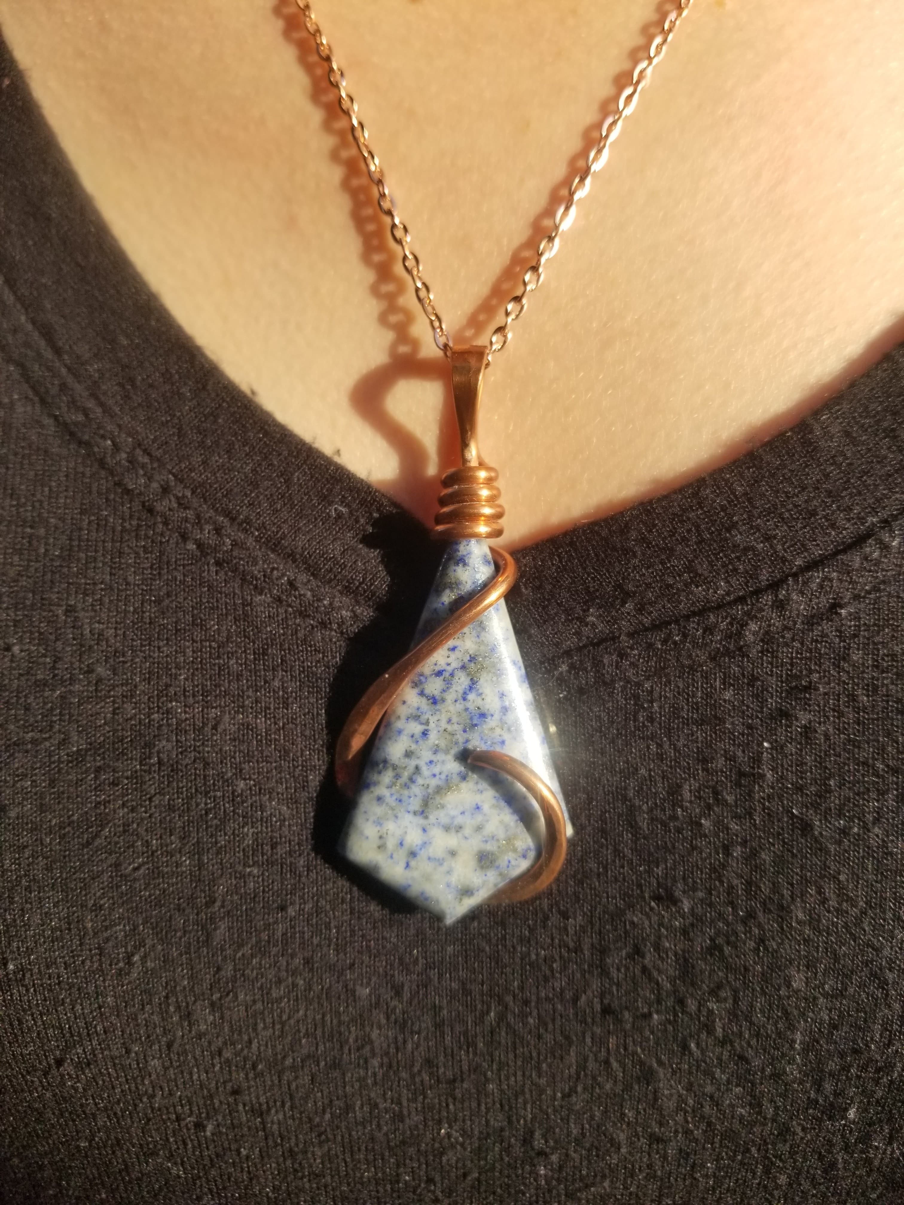Beautiful Lapis Lazuli Pendant Hand Crafted Local Artisan Unique Copper Wrap