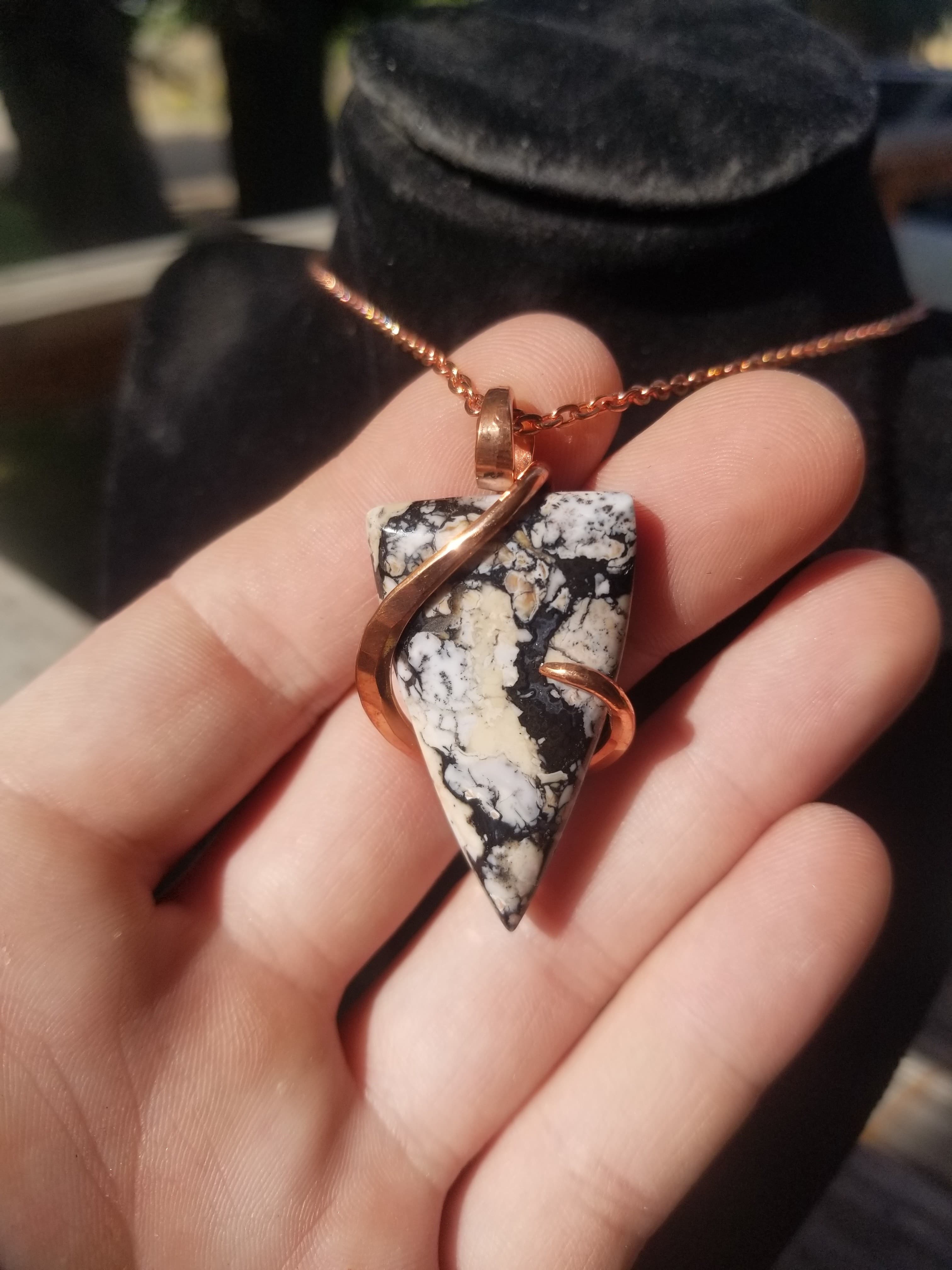 Beautiful Rare Tiffany Stone Pendant Hand Crafted Local Artisan Unique Copper Wrap