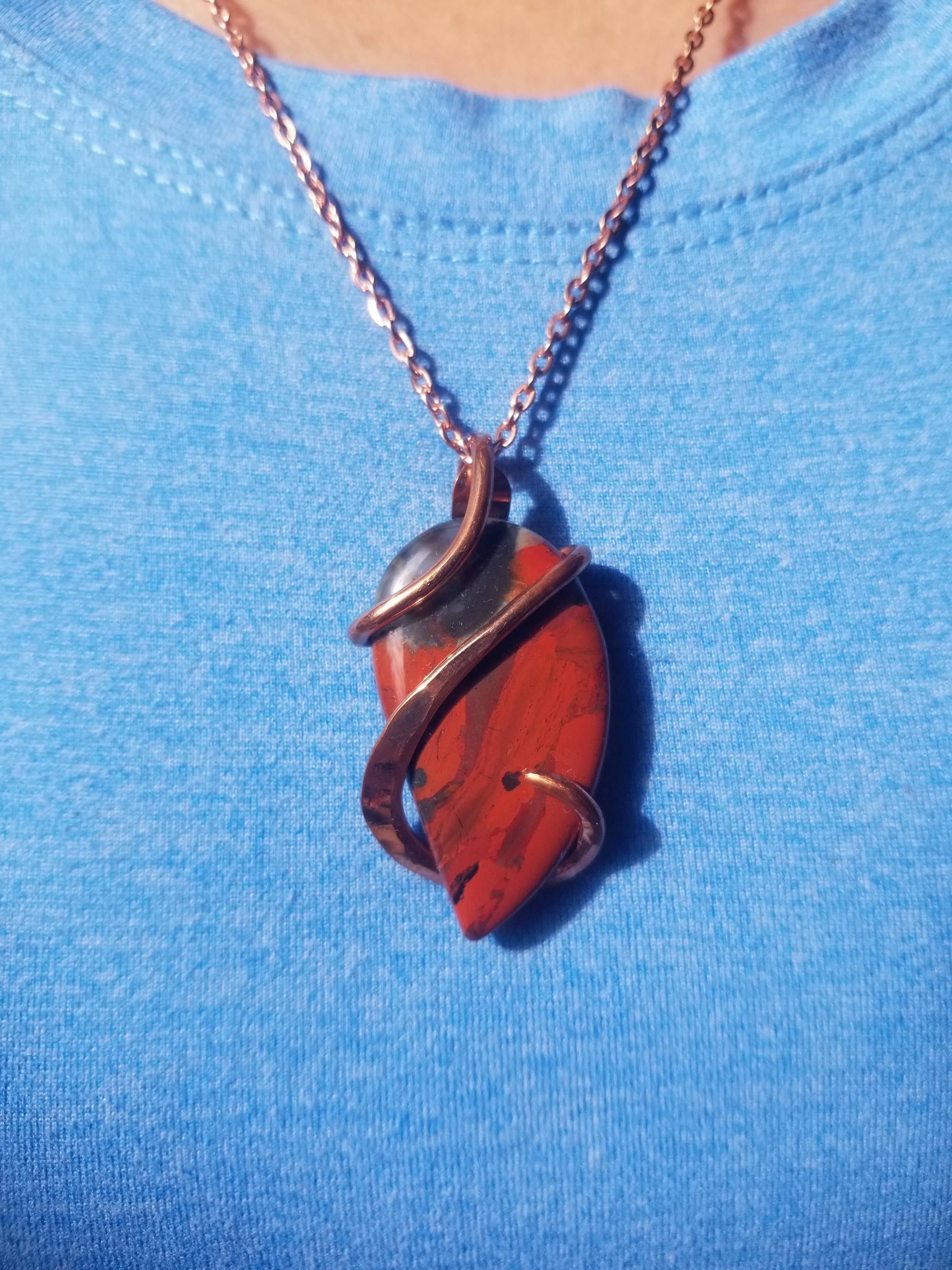 Beautiful Brecciated Maligano Jasper Pendant Hand Crafted Local Artisan Unique Copper Wrap