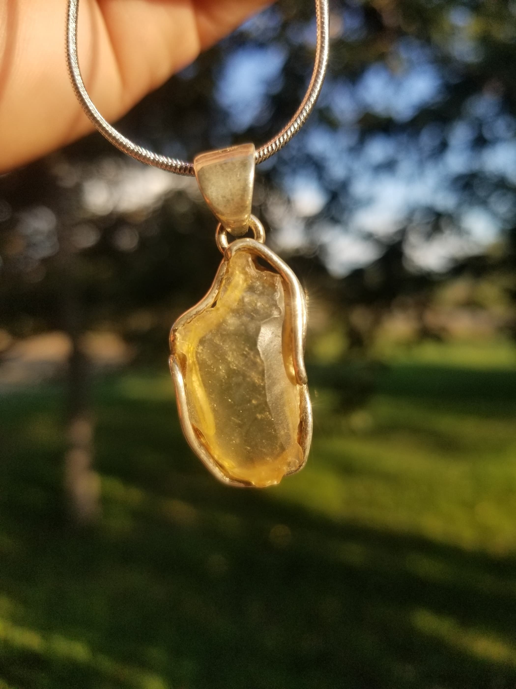 Rare Libyan Desert Glass Sterling Silver Artisan Pendant Natural Sahara Meteorite Impact