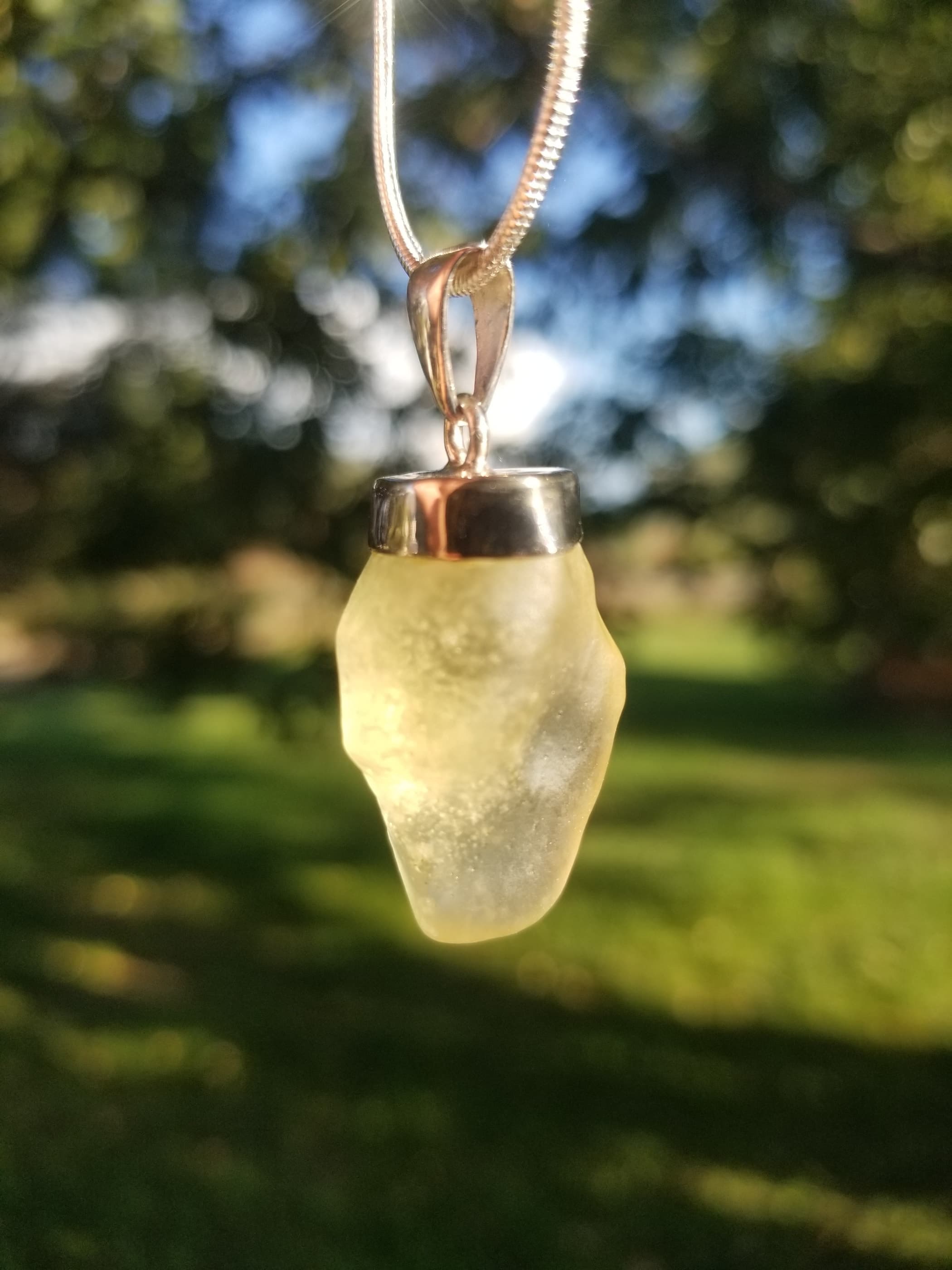 Rare Libyan Desert Glass Sterling Silver Artisan Pendant Natural Sahara Meteorite Impact
