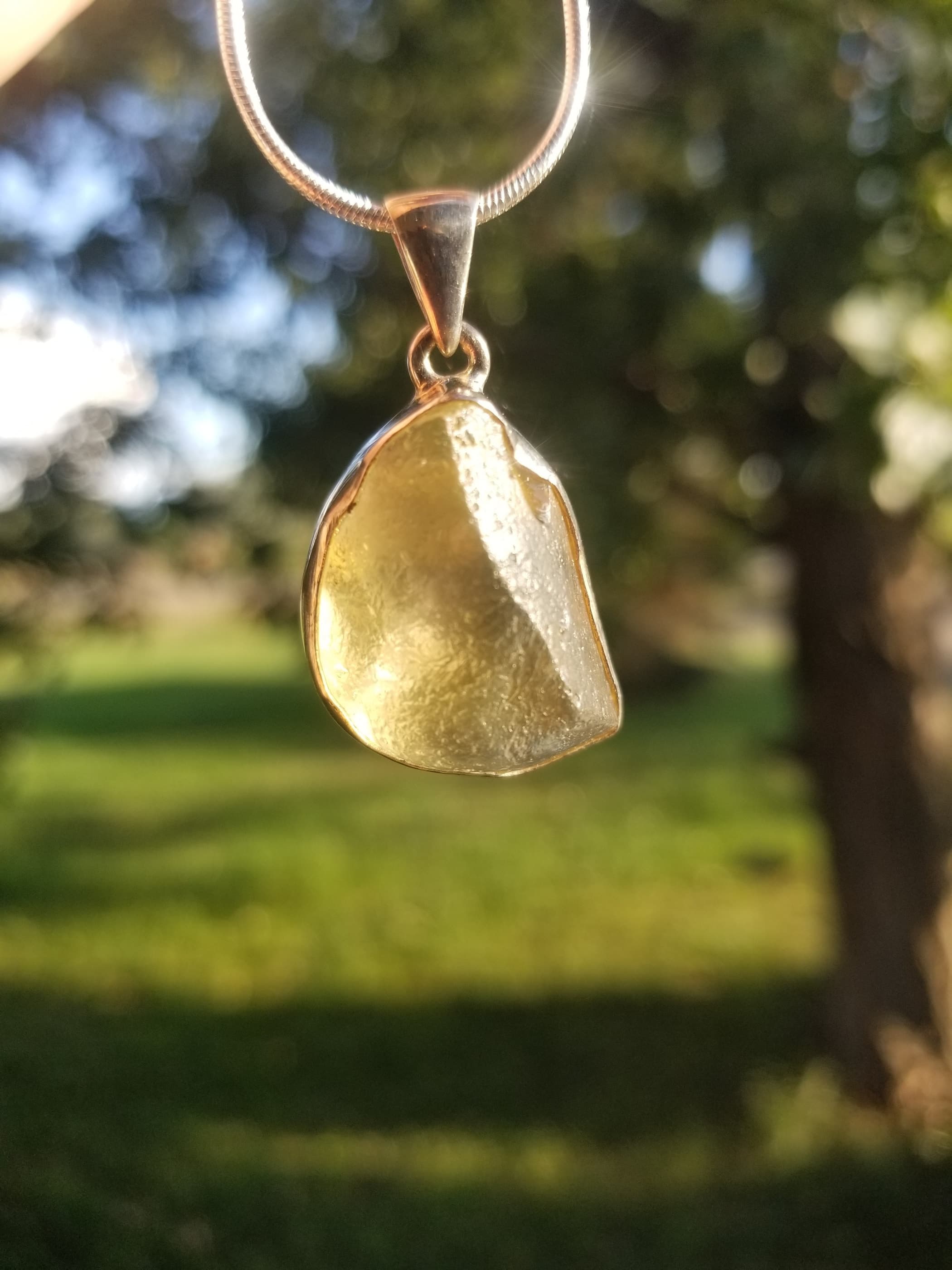 Rare Libyan Desert Glass Sterling Silver Artisan Pendant Natural Sahara Meteorite Impact