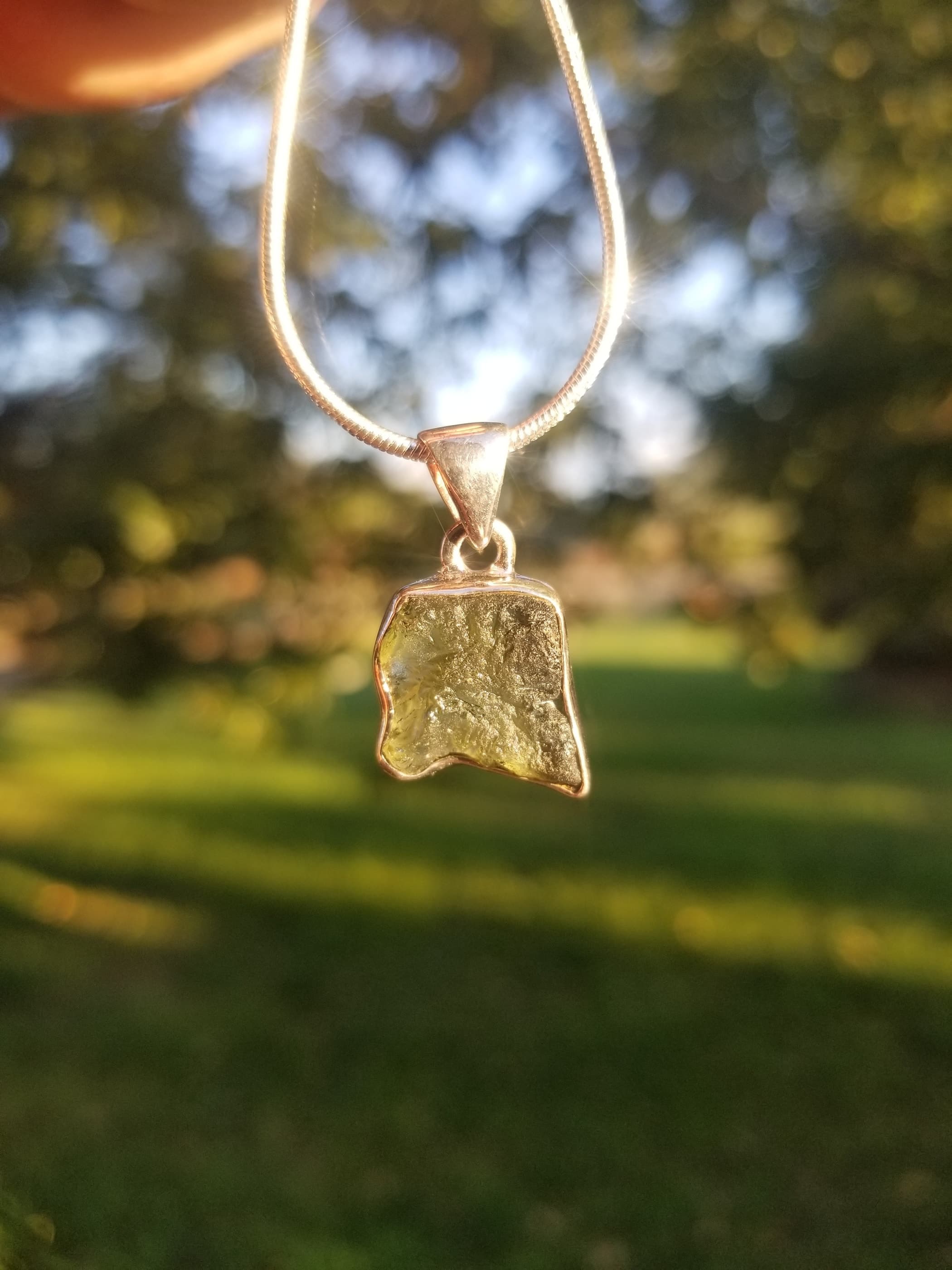 Rare Moldavite Sterling Silver Pendant Natural Formation Meteorite Impact Germany