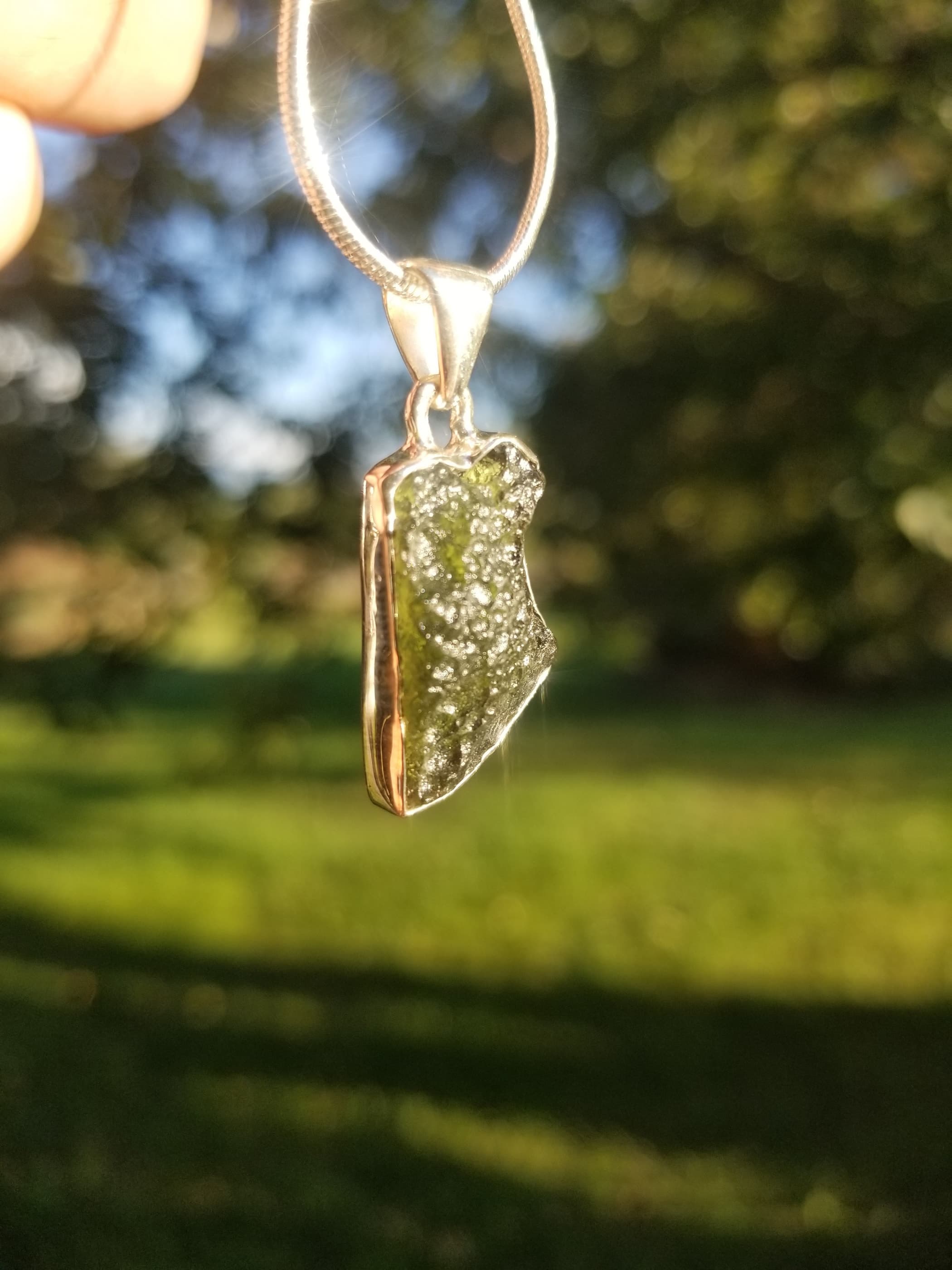 Rare Moldavite Sterling Silver Pendant Natural Formation Meteorite Impact Germany Copy