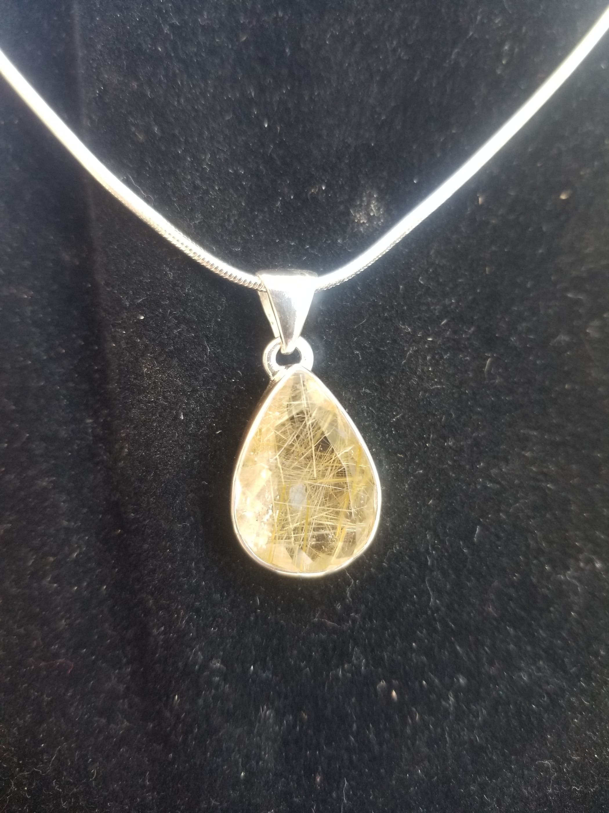 Rutilated Rutile Quartz Pendant Set in Sterling Silver - Chain Included