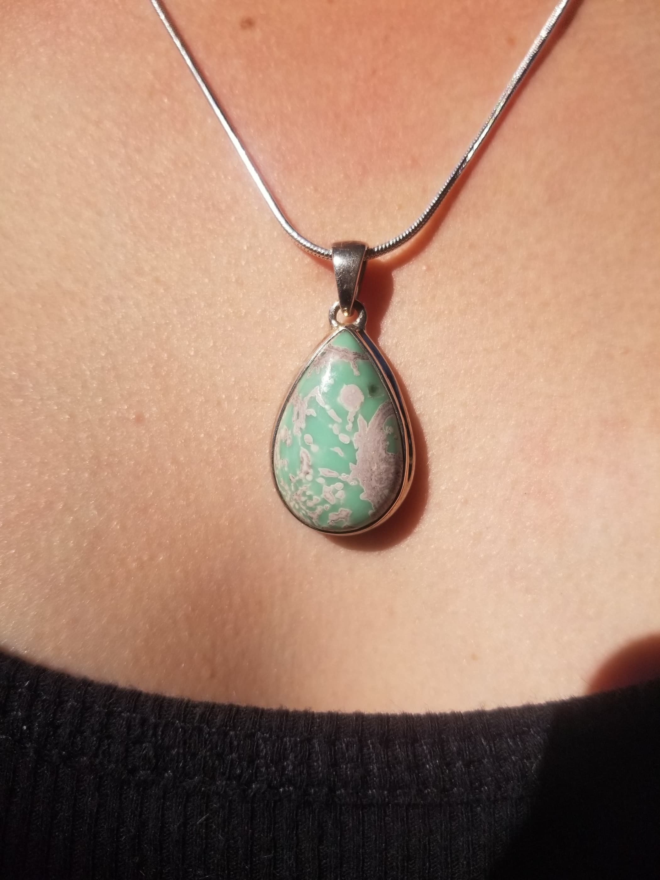 Spiderweb Lucin Variscite Utah Pendant Set in Sterling Silver - Chain Included