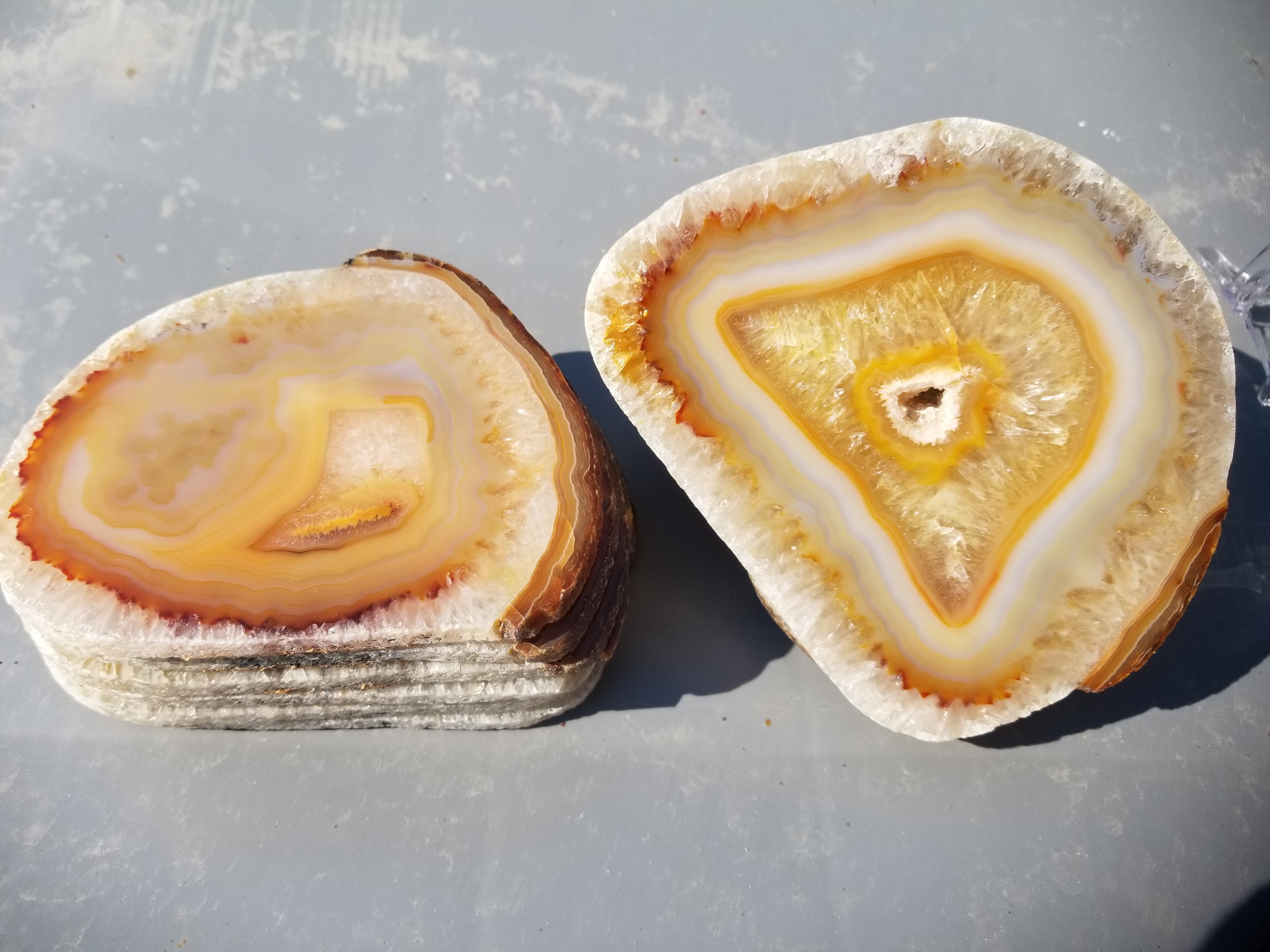 Beautiful Polished Brazil Agate 7 Piece Set From Same Mother Stone - 6 Coasters & Matching Display Piece 6.75Lbs