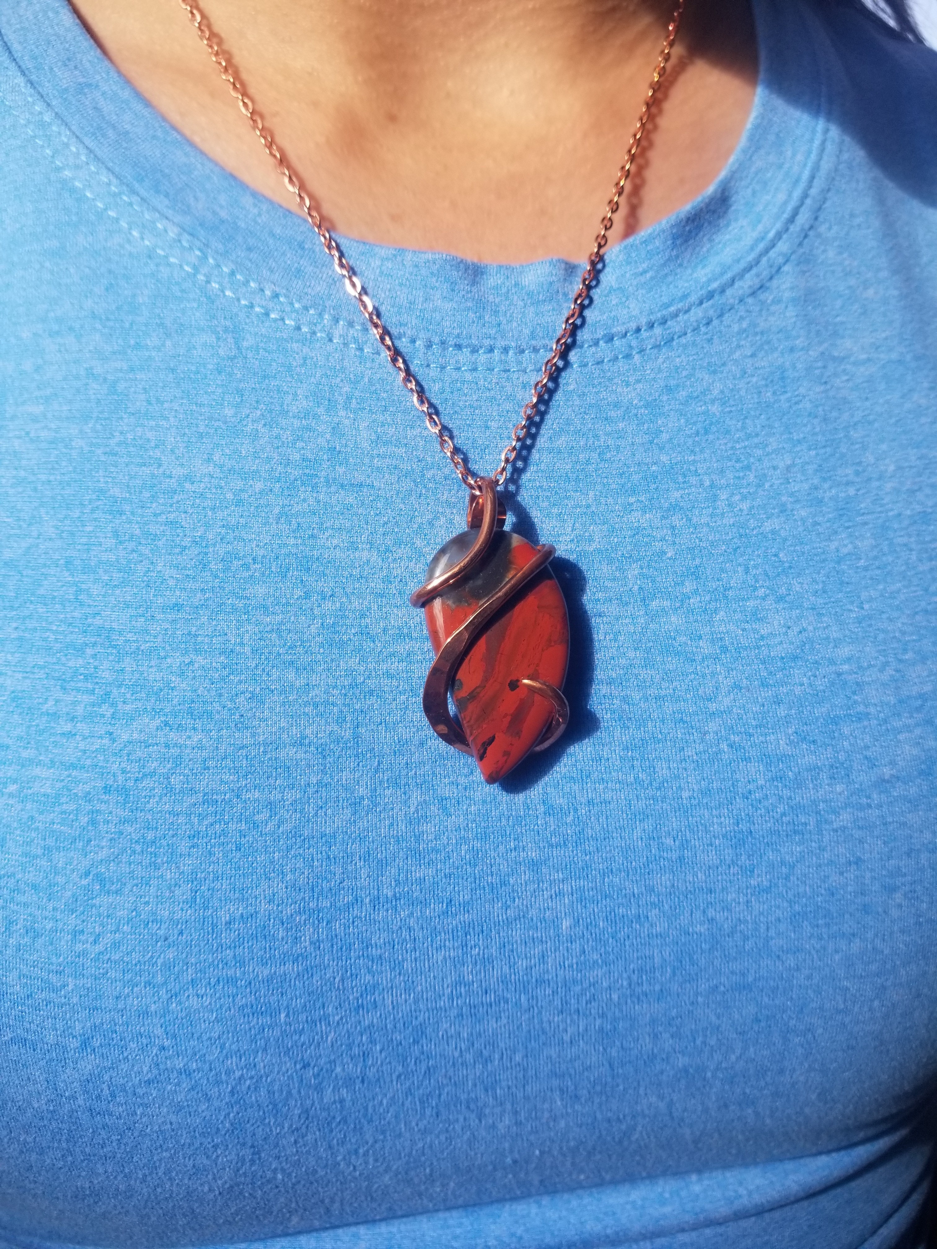 Beautiful Brecciated Maligano Jasper Pendant Hand Crafted Local Artisan Unique Copper Wrap