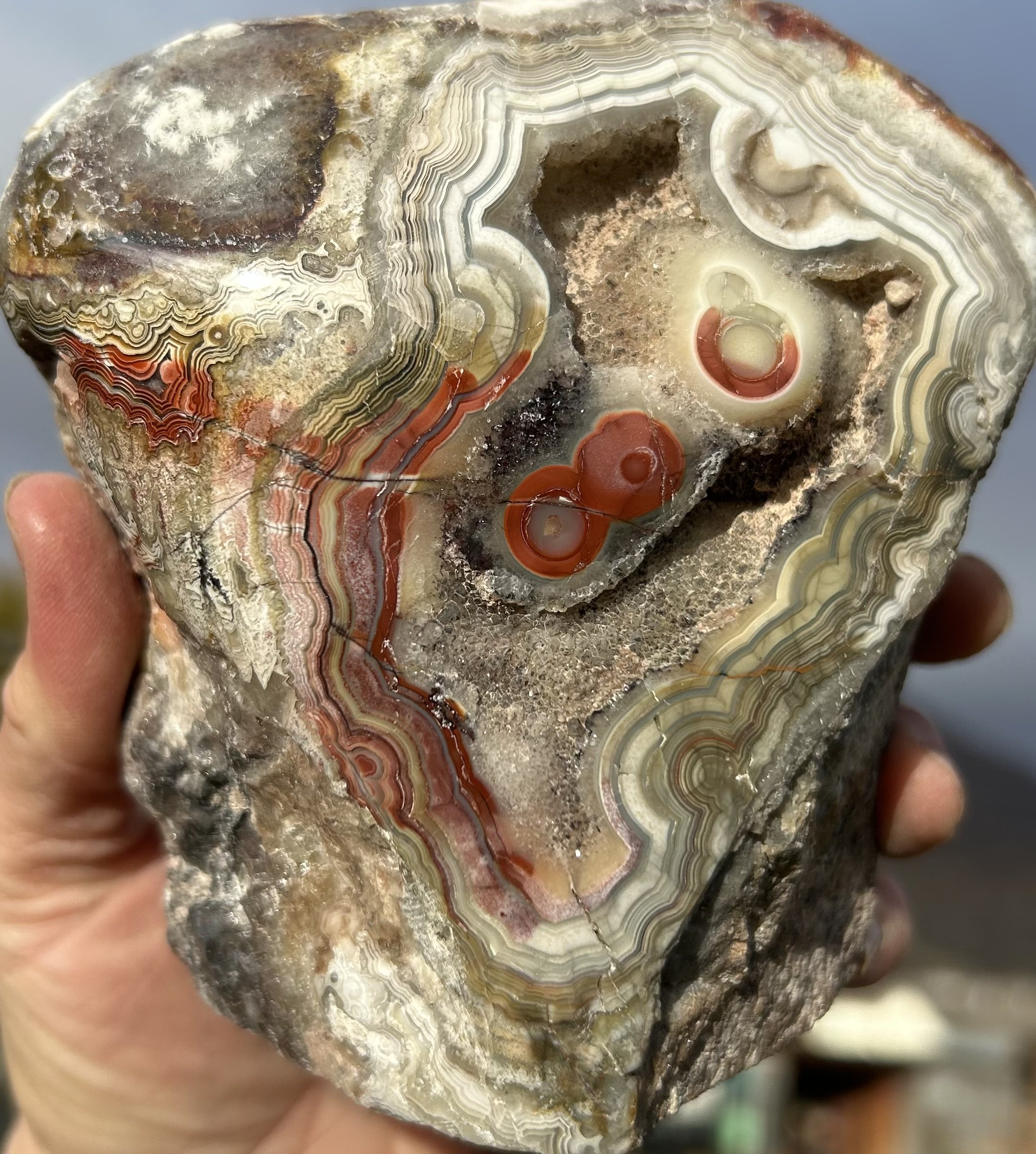 Nice Self Standing Freeform Polished Crazy Banded Lace Agate Druzy Botryoidal Specimen