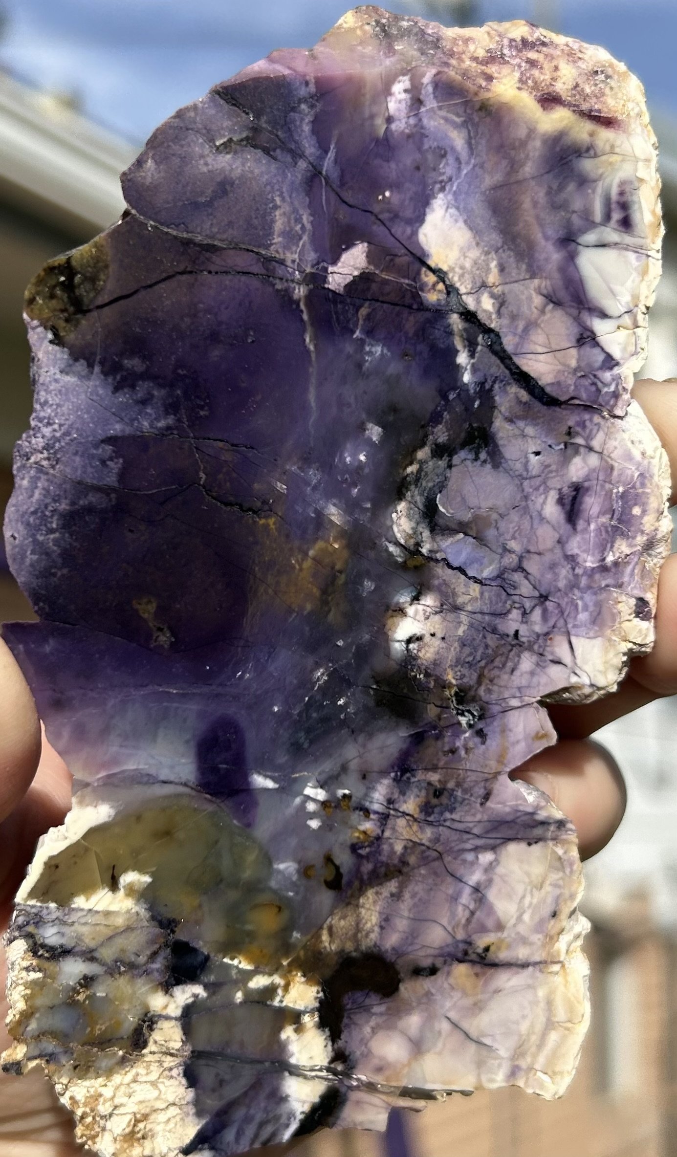 Nice Brecciated Purple Tiffany Stone Polished Slab w/Felt Backer 4.5x2"- Bertrandite