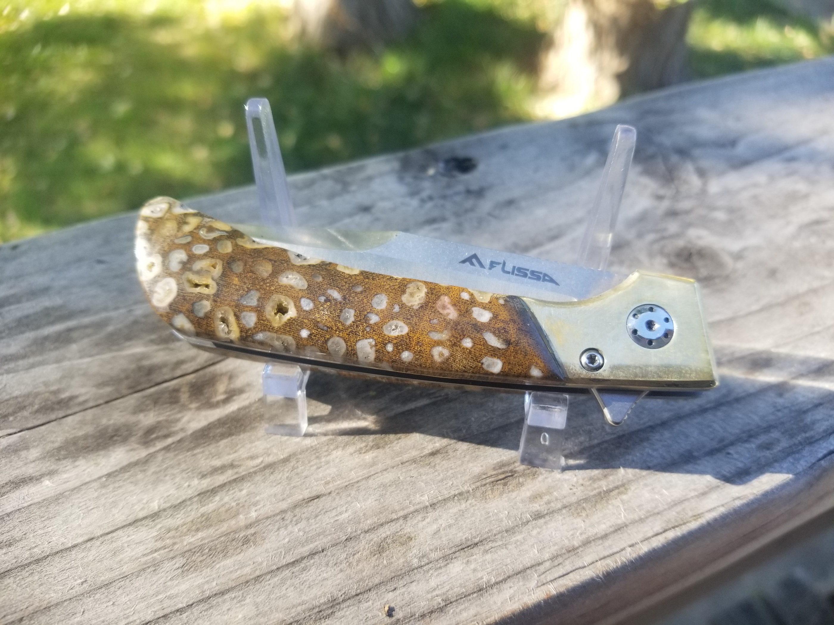 Fortification Pocket Rot Petrified Wood Handle Folding Utility Pocket Knife - 4” Handle