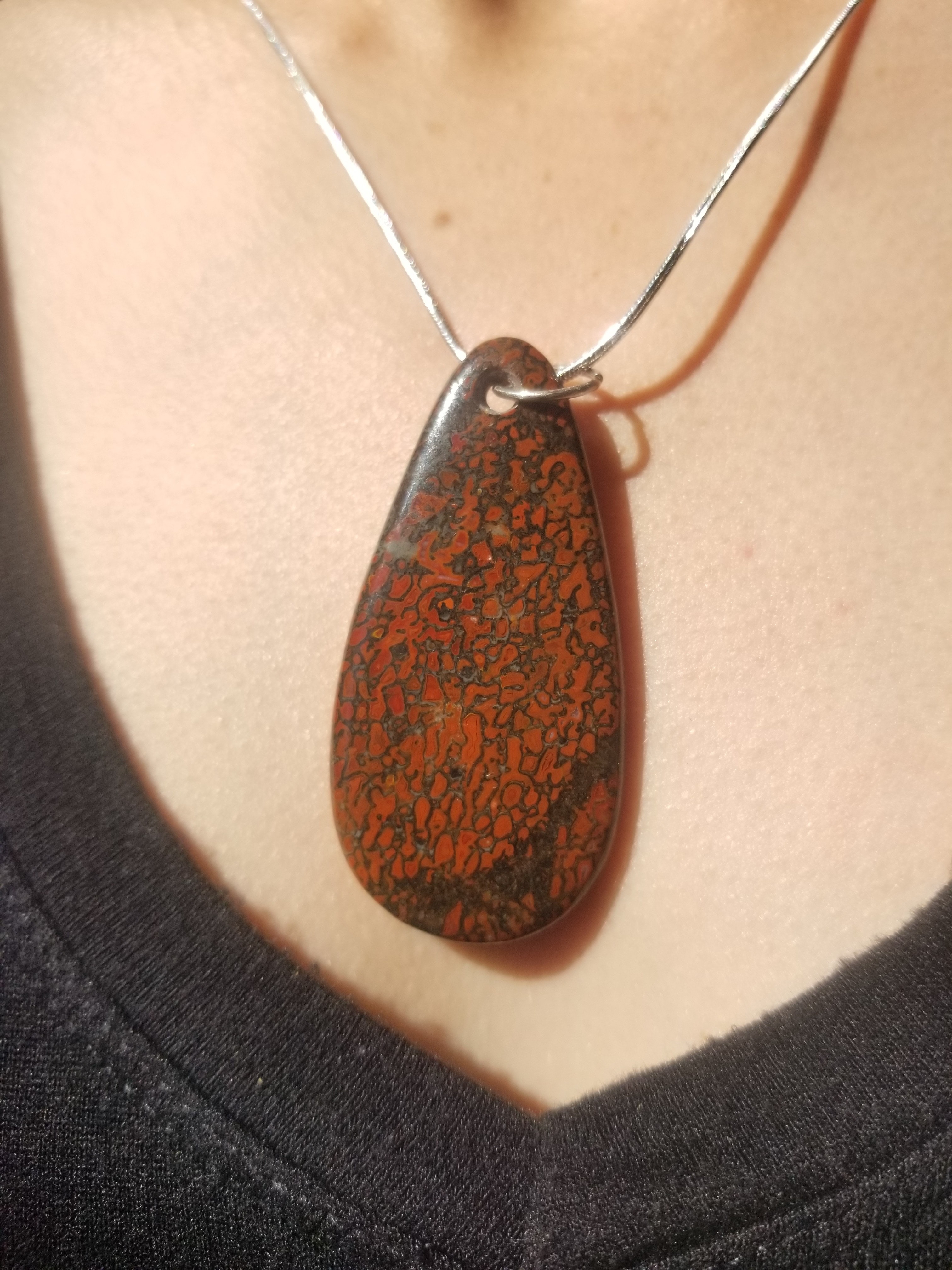 Incredible Red Agatized Dinosaur Gem Bone Custom Handmade Drilled Pendant Artisan Jewelry - 2.5” x 1.25”