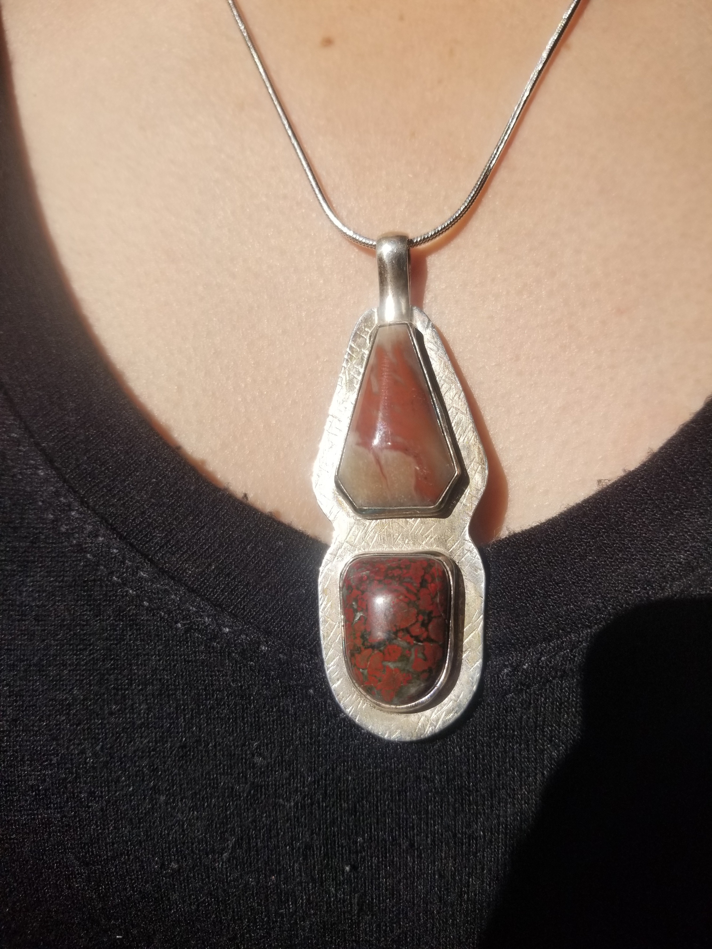 Incredible Double Cab Agatized Dinosaur Gem Bone Custom Handmade Silver Pendant Artisan Jewelry - 2.75” x 1”